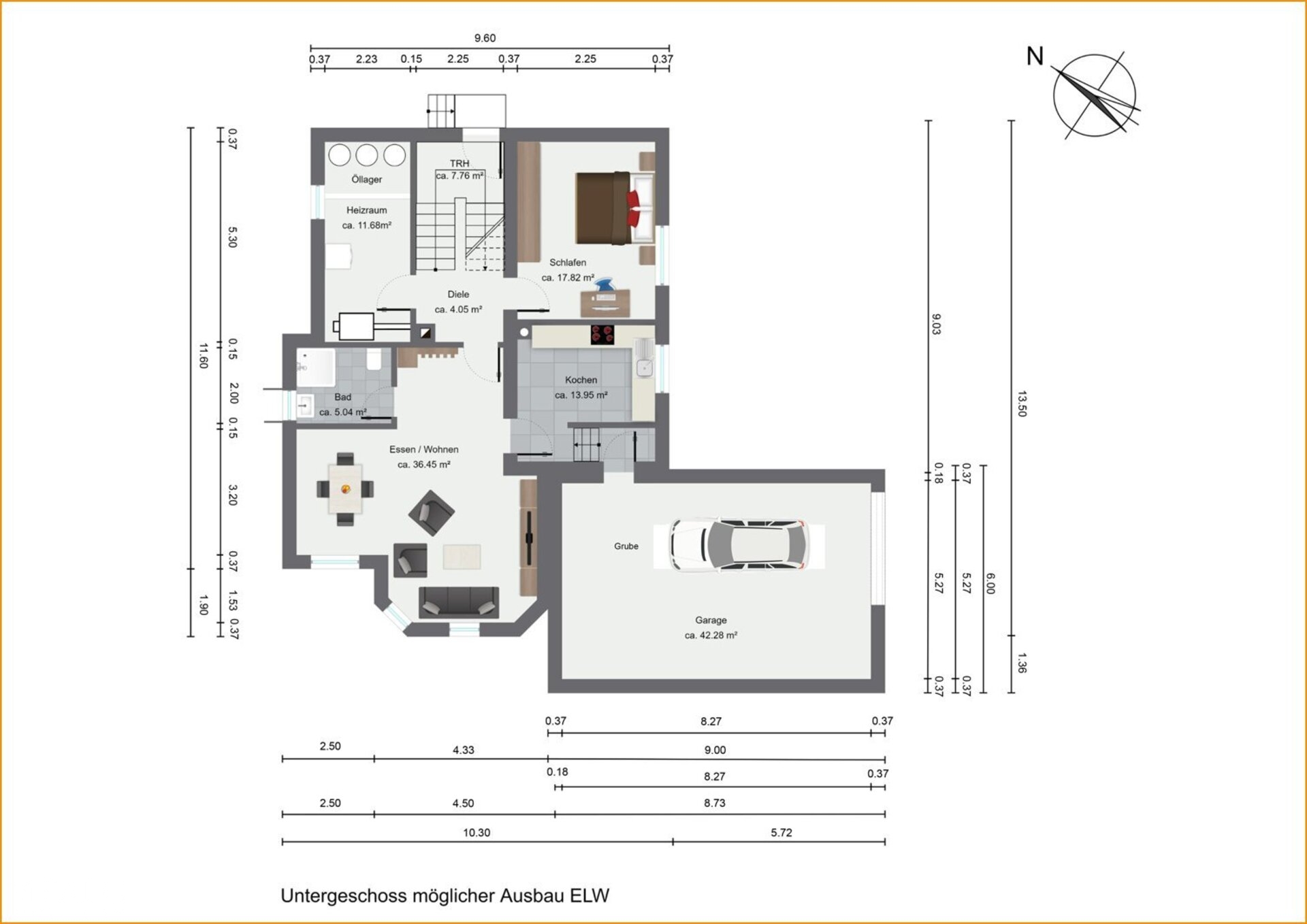 Grundriss UG mit Beispiel ELW