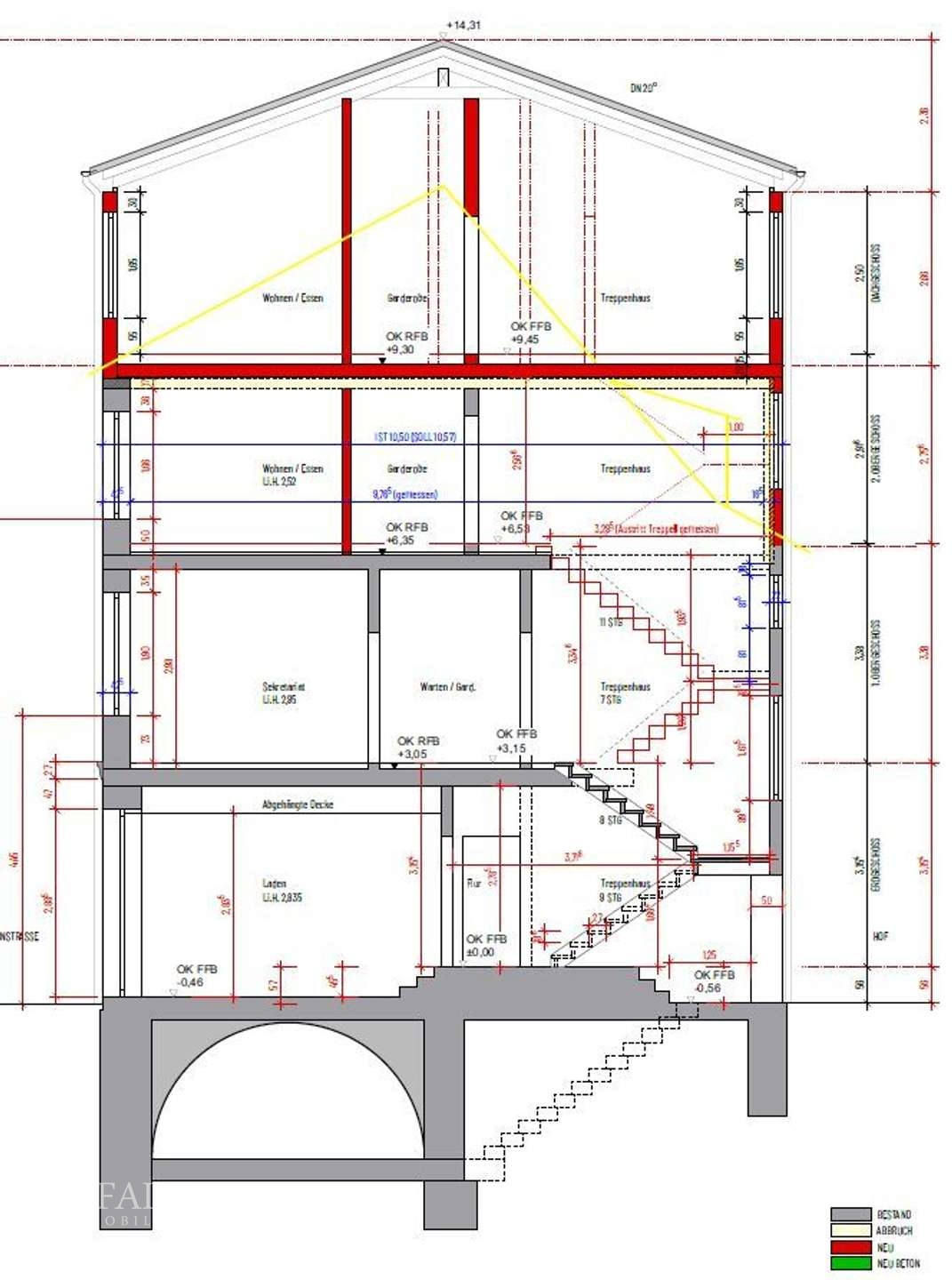 Bauantrag Schnitt Vorderhaus Dachausbau