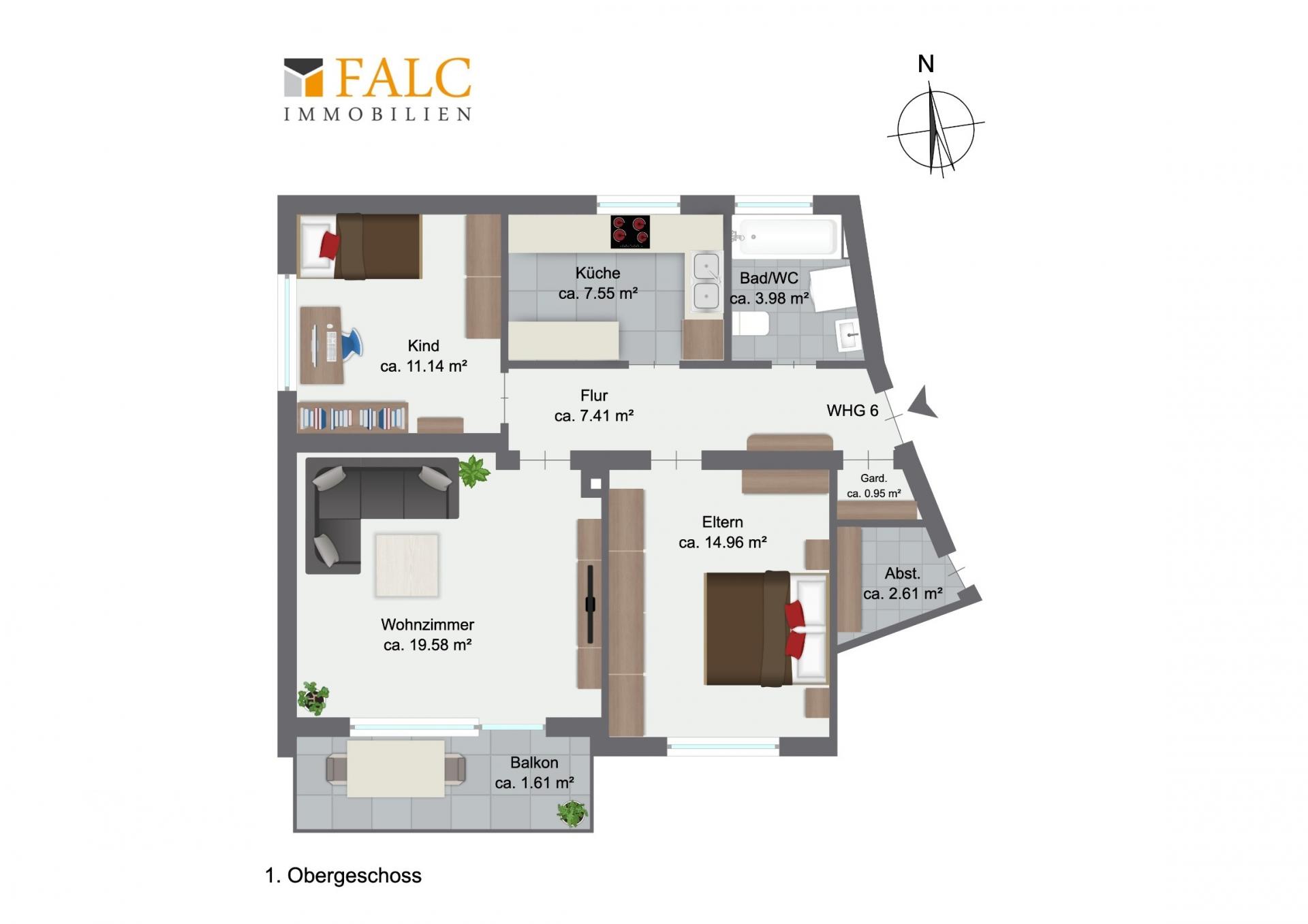 Grundriss Wohnung Südbalkon