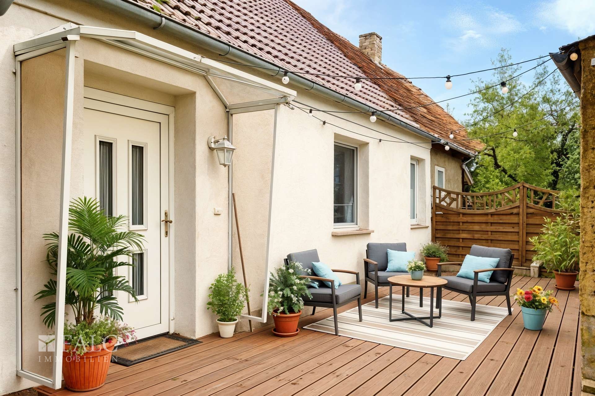 Hauseingang mit Sitzecke - Gestaltungsvorschlag (KI generiert)