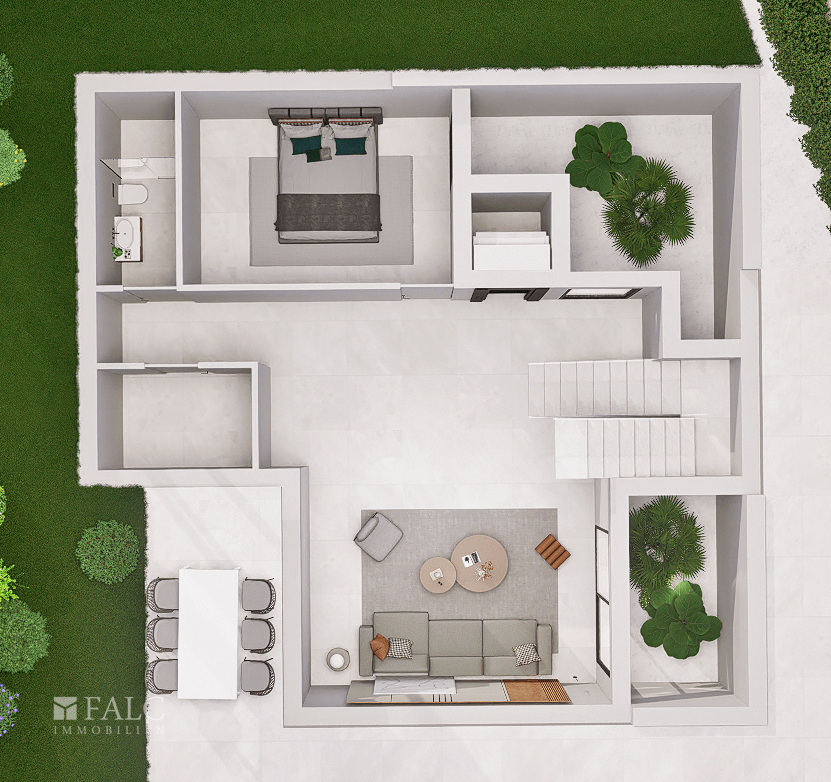 3D Blick von oben Villa 