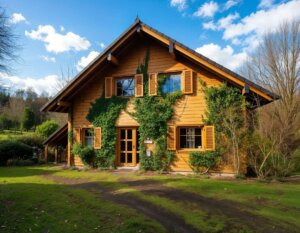 Charmantes Blockhaus im grünen Dorfidyll